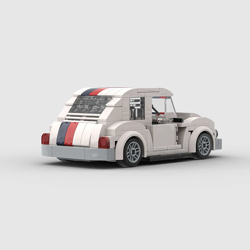 RevVBlox Volkswagen Beetle model toy car with detailed blue exterior and realistic features on a white background
