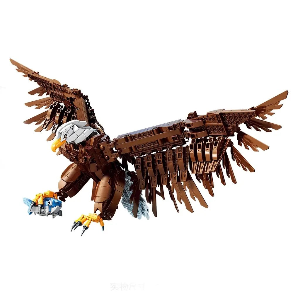 RevVBlox The Bald Eagle model kit featuring a detailed plastic eagle with realistic white head and brown body, assembled and ready for display.