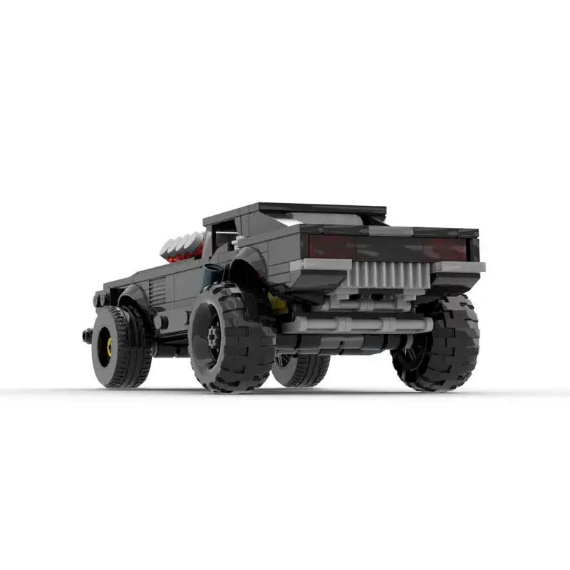 RevvBlox Cyber Challenger building block toy set with futuristic design and vibrant blue and black pieces on a white background.
