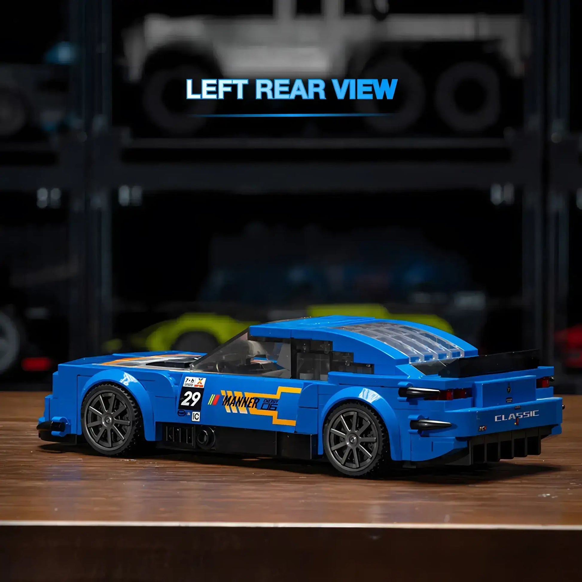 RevVBlox Chevrolet Camaro Garage 56 model car displayed on a surface, showcasing detailed design and vibrant colors.