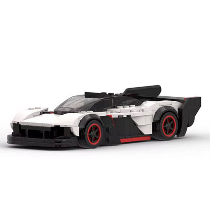 Limited edition RevvBlox Aston Martin Valkyrie model car with detailed design and sleek blue finish.