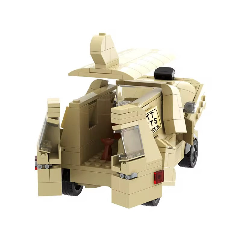 RevvBlox Mutt Van from Dumb and Dumber LEGO-style building block toy set, detailed white and red vehicle with decals.