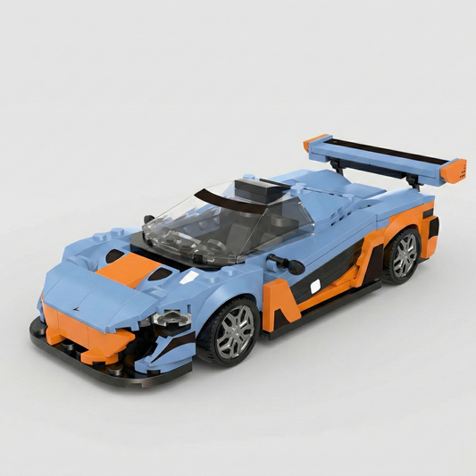 McLaren P1 toy car by RevvBlox in sleek design with detailed bodywork and vibrant colors on a white background.