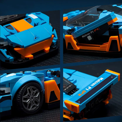 RevBlox McLaren P1 toy car in vibrant orange, showcasing sleek design and detailed features.