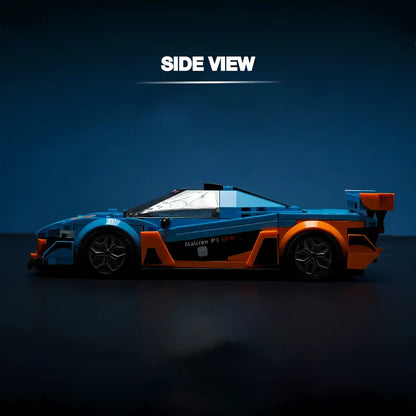 Side view of the RevvBlox McLaren P1 showcasing its sleek design and aerodynamic features.